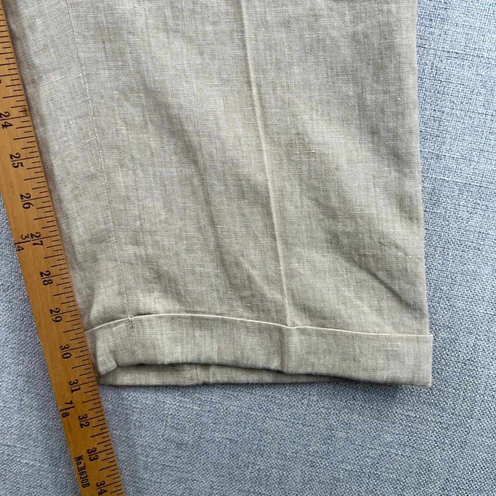 Jos A Bank Travelers Collection Mens 38x30 Beige 100% Linen Pleated Pants Cuffed